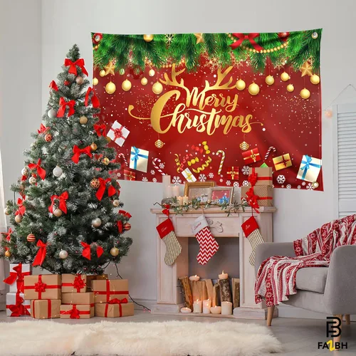 Miniatura 2 de Cartel de Feliz Navidad extragrande de 6 x 4 pies, decoraciones de Navidad rojas y doradas, decoraciones de fiesta de Navidad, fondo de fotos