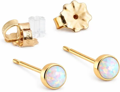 Miniatura 25 de Juego de aretes pequeños de oro con bisel, bola para cartílago, tragus, hélice, múltiples joyas hipoalergénicas de piedra natal para mujer