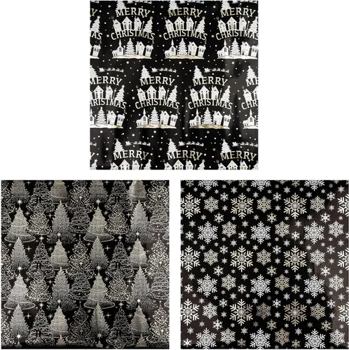 Miniatura 6 de RUSPEPA Juego de papel de regalo de Navidad negro y dorado, mini rollo, papel de regalo navideño con lámina dorada con árbol, copo de nieve y diseño