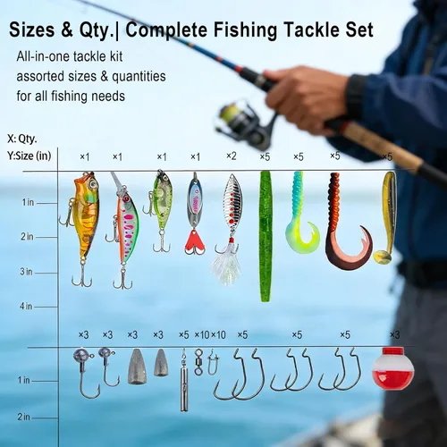 Miniatura 3 de Kit de señuelos de pesca, kit de señuelos de lubina con caja de aparejos incluida, cebos de agua, cebos de natación, juego completo