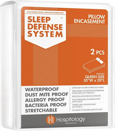 Miniatura 8 de Juego de 2 protectores de almohada Sleep Defense System con cierre, hipoalergénicos, impermeables, a prueba de chinches y antiácaros , Poliéster &