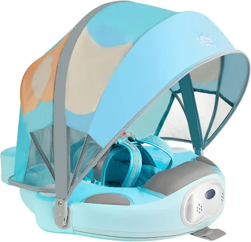 Miniatura 27 de Mambobaby Flotador con Toldo y Cola Nuevo Mejorado Flotador de Piscina No Inflable para Bebé Flotador de Natación Mambo Entrenador de Natación azul