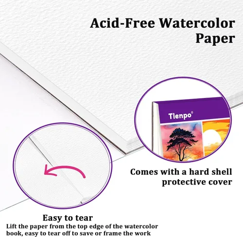 Miniatura 2 de Tlenpo Bloc de papel de acuarela, 8.5 x 5.5 pulgadas, 110 libras/230 gsm, 50 hojas, libro de papel de dibujo para pintura de artista, suministros