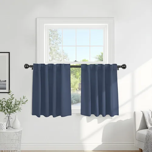 PONY DANCE Cortinas de longitud corta para cocina, cortinas pequeñas para baño, cortinas de oscurecimiento de habitación para dormitorio, 29 Blue