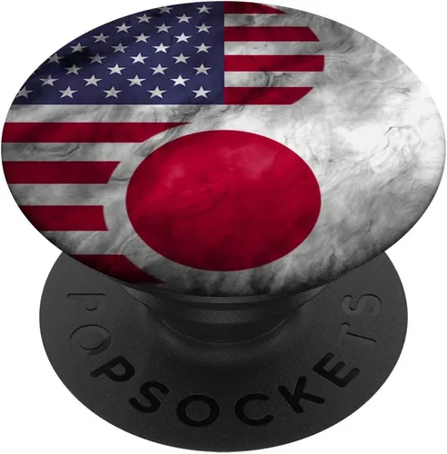 USA and Japan Yin Yang - PopSockets bandera japonesa americana agarre y soporte para teléfonos y tabletas, Negro