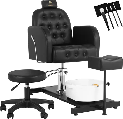 Miniatura 10 de Silla de pedicura con baño de pies de masaje para tecnología de uñas y baño de pies, silla de pedicura con rotación de 360 ° en altura ajustable