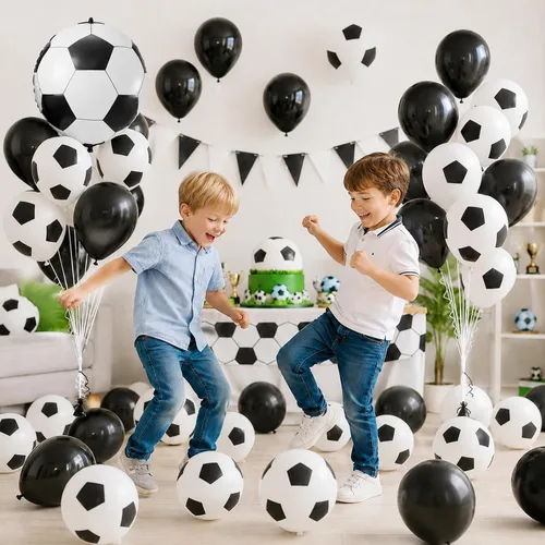 Miniatura 7 de Globos de fútbol, globos de látex blanco y negro de 12 pulgadas con balón de fútbol de 22 pulgadas, globo de aluminio 4D para niños, decoración