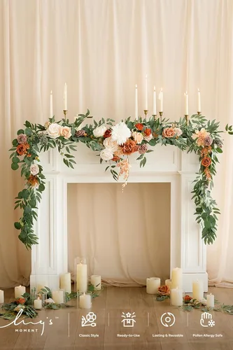 Miniatura 2 de Ling's moment Guirnalda de flores de otoño de 9 pies para decoraciones de fondo - Flores de arco de boda, eucalipto y rosa, guirnalda floral O