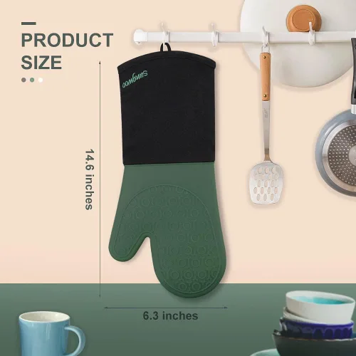 Miniatura 5 de sungwoo Guantes de horno de silicona extralargos, resistentes al calor, con forro acolchado, agarre texturizado antideslizante, perfectos para Verde