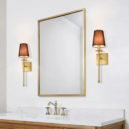 Miniatura 4 de XiNBEi Lighting Apliques de Pared Juego de 2, Iluminación de Aplique de Latón Cepillado Cableado con Pantalla de Tela Negra Lámpara de Montaje