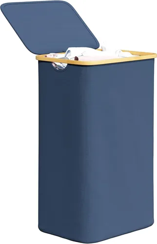 Miniatura 14 de SpaceAid Cesta de lavandería con tapa, 110L de gran capacidad, cesta alta para ropa con asas de bambú, cesta plegable para dormitorio, baño, Negro