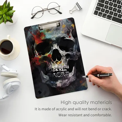 Miniatura 5 de Vnurnrn Portapapeles de plástico de calaveras coloridas con gancho tamaño A4 12.5 X 9 pulgadas clip de plata para dibujo oficina