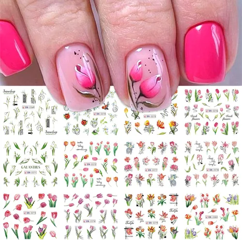 Miniatura 24 de TBRZTR 12 hojas de calcomanías de uñas para el día de San Valentín, diseño de torre de amor, diseño de paraguas, calcomanías de transferencia