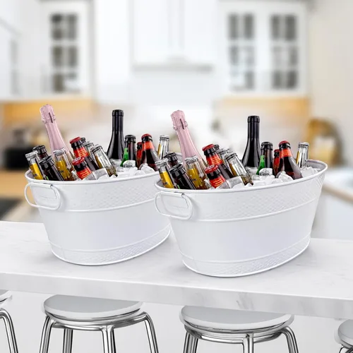 Miniatura 6 de BREKX Colt - Cubetas de hielo para fiestas, 16 botellas, hielera con asas, fácil de limpiar, acabado blanco brillante, resistente a fugas, ovalado