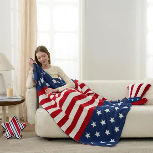 Miniatura 7 de Snuggle Sac Manta patriótica de la bandera estadounidense para sofá, cama del 4 de julio, manta ultra suave y acogedora, 250 aniversario, veterano