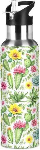 Miniatura 8 de Stainless Steel Vacuum Insulated Water Bottle 20 Oz, Leakproof Water Bottles for Gym Outdoor Travel School, Colorful Watercolor Cacti Succulent