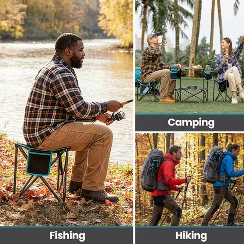 Miniatura 5 de FUNDANGO Taburete trípode plegable, silla de pesca portátil ligera con asiento acolchado grueso, 440 libras, sillas de campamento al aire libre