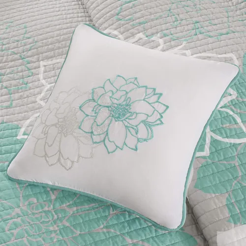 Miniatura 4 de Madison Park Lola Juego de colcha 100 % algodón, informal, floral, puntadas en canal, 365 días, ligero, colcha, almohadas decorativas, fundas