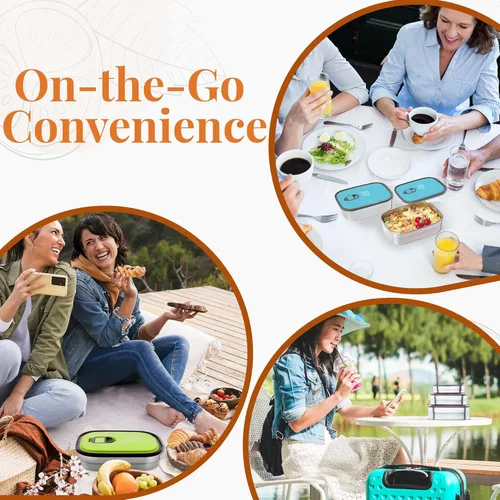 Miniatura 9 de Easy Togo Paquete de 3 recipientes de almuerzo de acero inoxidable – Cajas de almacenamiento de alimentos herméticas a prueba de fugas