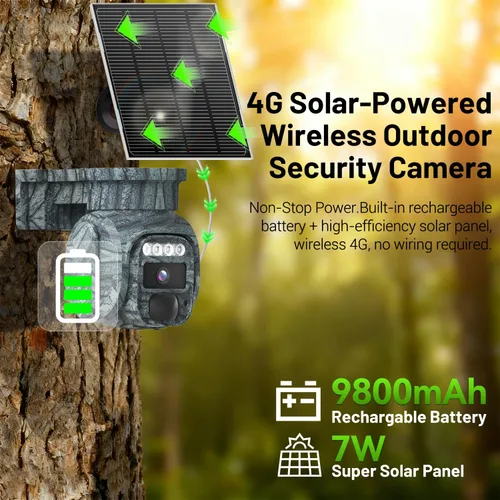 Miniatura 3 de Cámara de seguridad celular solar 4G LTE para exteriores, alimentación de batería, cámara inalámbrica sin WiFi con plan de suscripción de tarjeta