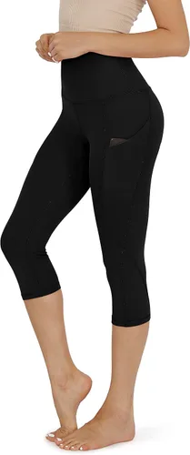 ODODOS Leggings capri con cintura alta bolsillos control de abdomen para mujer no transparentan para yoga entrenamiento deportes y correr
