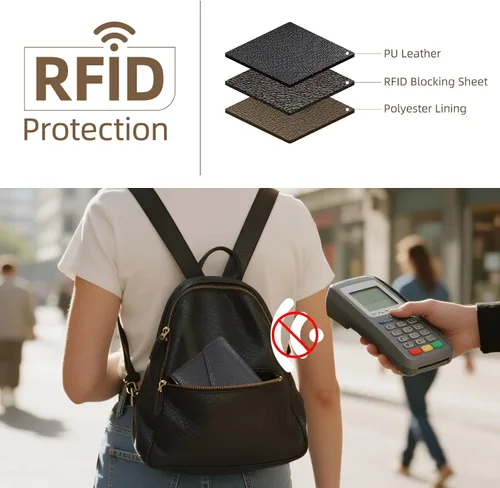 Miniatura 28 de Zoppen - Billetera de viaje con bloqueo RFID multiusos (Ver.4) Portatarjetas de pasaporte y vacunas, organizador de documentos de tres pliegues
