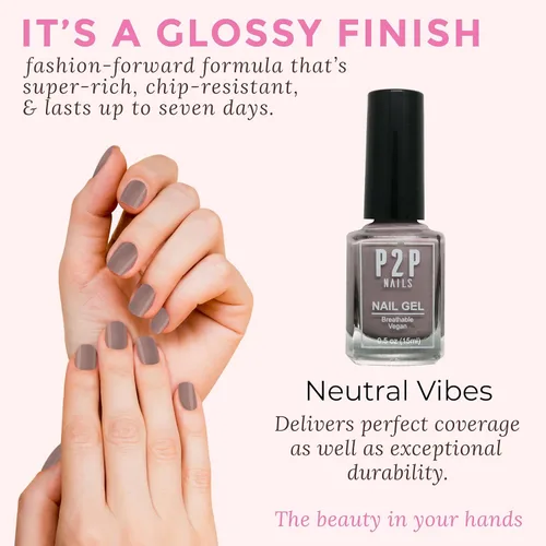 Miniatura 4 de P2P Nails Esmalte de uñas en gel vegano neutro, brillo natural, sin arañazos, secado rápido, textura suave en colores vibrantes, esmalte de gel