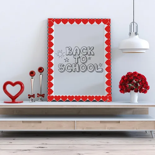 Miniatura 6 de Whaline Tablero de anuncios de regreso a clases, borde de corazón, bordes antiadherentes, rollo de papel rojo para el primer día de escuela