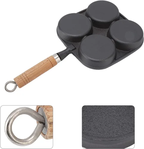 Miniatura 8 de Sartén para tortillas, sartén para huevos de 4 tazas con mango de madera para desayuno, panqueques, tortillas