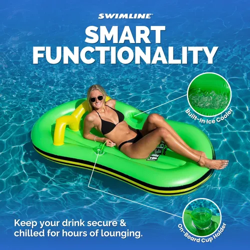 Miniatura 5 de SWIMLINE Colchoneta Inflable Flotador Reclinable Balsa Colchón para Piscina, Tapete Divertido, Chancla, Verde Chanclas