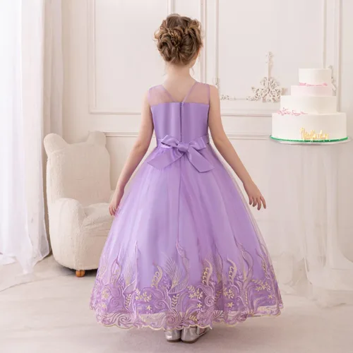 Miniatura 11 de Vestido formal para niña de flores, vestido formal para fiesta de cumpleaños, boda, bordado floral, vestidos de satén de tul para niños de 2 a 12