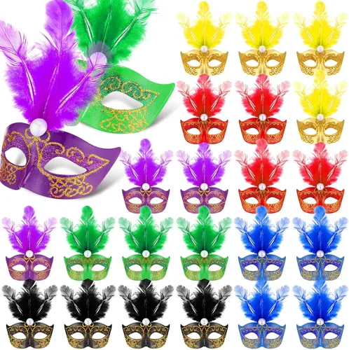 Deekin 24 piezas de mini máscaras para mascarada, máscaras pequeñas para decoración de pasteles, Mardi Gras, decoración de fiesta veneciana
