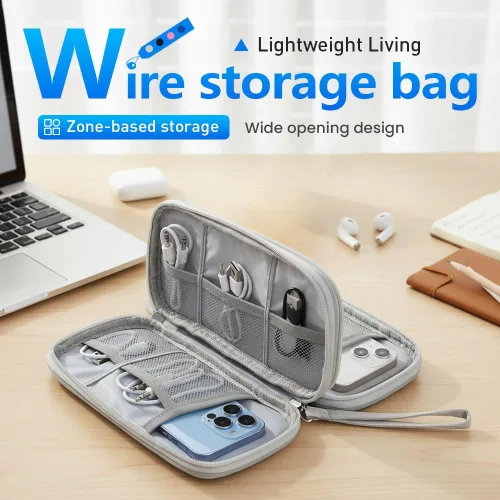 Miniatura 2 de Bolsa organizadora de cables de viaje, caja organizadora de cables actualizada 2026, caja organizadora de cables electrónicos de doble capa, bolsa