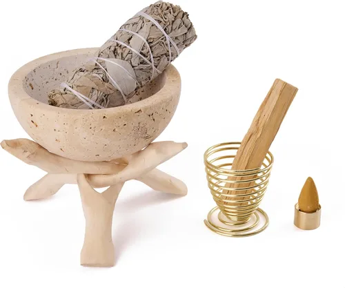 Miniatura 3 de Soporte de Incienso de Mármol Natural, Quemador de Palo Santo y Salvia, Quemador de Incienso Hecho a Mano para Fumigación, Quema de Incienso y Crema
