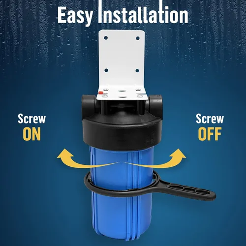 Miniatura 3 de Sistema purificador de filtro para toda la casa de 10 x 4.5 pulgadas de alta capacidad para agua de pozos o ciudades, botón de alivio de Azul