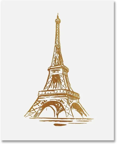 DIGIBUDDHA Eiffel Tower Gold Foil Print Wall Art Poster Paris Home Decor France French Metallic Decoration Bedroom Office Nursery Housewarming Gift