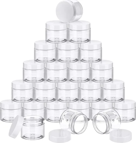 Miniatura 42 de SATINIOR 24 frascos de plástico transparente vacíos con tapas, recipientes de almacenamiento redondos de boca ancha para productos de belleza