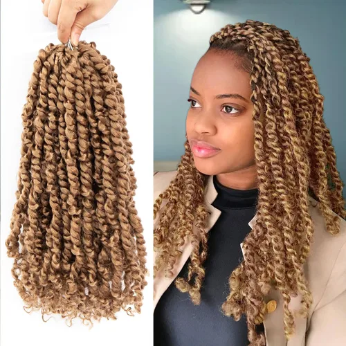 Miniatura 31 de Fulcrum Pelo de ganchillo Passion Twist de 8 pulgadas, 9 paquetes de cabello pretrenzado y prerrizado para mujeres negras (8 pulgadas