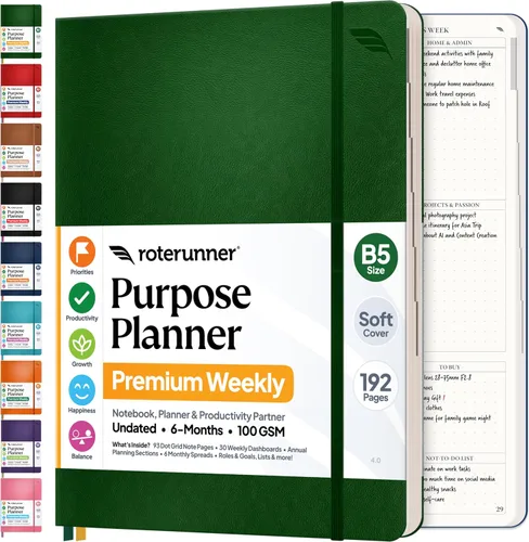Miniatura 20 de Roterunner Cuaderno Planificador de Propósitos B5 7.5”x9.8” Planificador Sin Fechas 2025 Herramienta de Productividad y Establecimiento