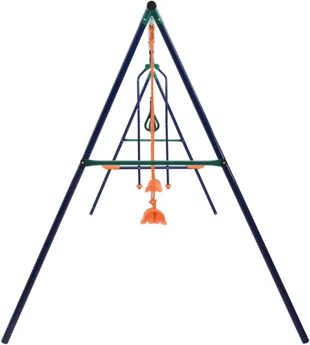 Miniatura 3 de Juego de columpios para niños con anillos de gimnasia y 4 asientos, juego de deslizadores de metal con marco de acero y 2 asientos de columpio con 1