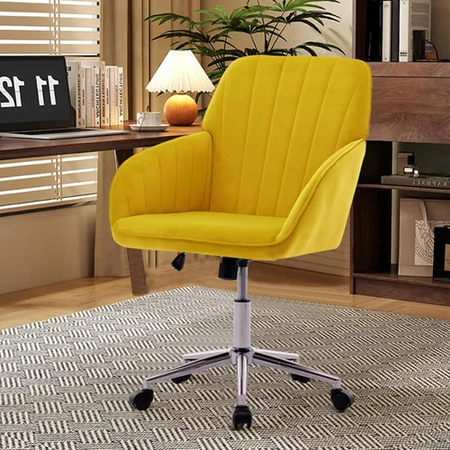 Miniatura 11 de KEIKI Bonita silla de tocador de terciopelo con ruedas giratorias de altura ajustable, respaldo tapizado moderno, sillas de escritorio de oficina