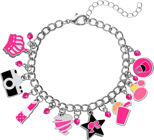 Pulsera de película rosa para niña, accesorios de pulsera con dijes rosados para mujeres y niñas, joyería para regalo de disfraz, Metal, cristal