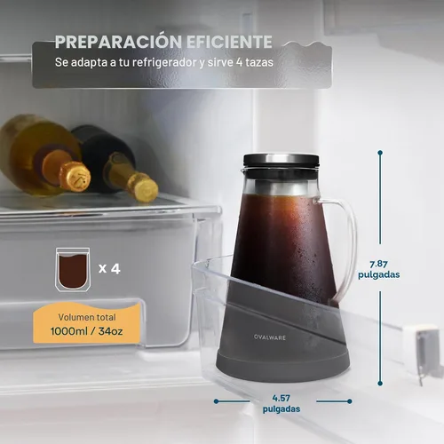 Miniatura 2 de Máquina de café helado, hermética e infusor de té con boquilla. 1.0L. Ovalware RJ3 jarra de vidrio para elaboración con filtro de acero inoxidable