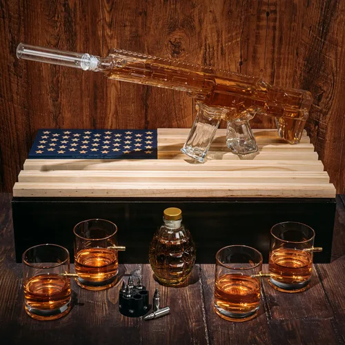 Miniatura 3 de AR15 Juego de decantador de pistola de whisky – Juego de 33.8 fl oz – Caja de regalo de bandera estadounidense y vasos de bala, enfriadores