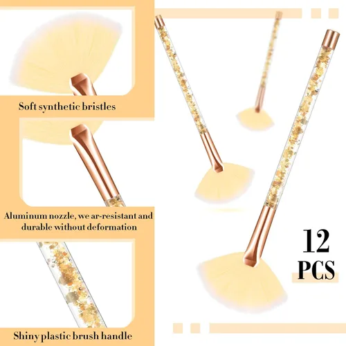 Miniatura 3 de Nuenen 12 cepillos faciales suaves para abanicos, aplicadores de ácido para barro, crema, rubor, maquillaje, cáscara, glicólico, multiuso, Dorado