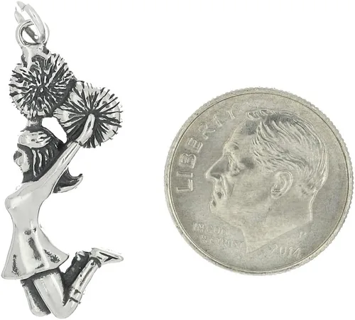 Miniatura 2 de LGU Abalorio de animadora saltando de plata de ley oxidada de una cara