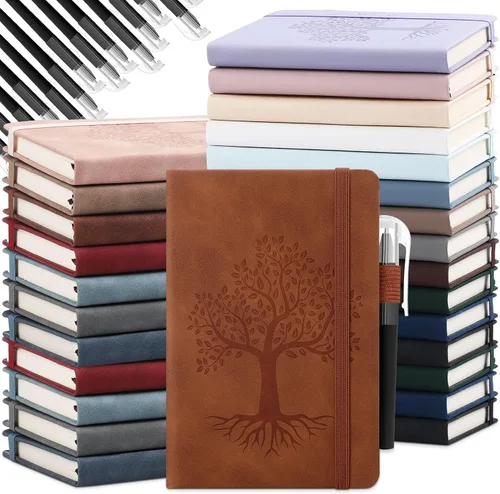 Miniatura 13 de Estune Tree Cuadernos Pequeños de Cuero con Soporte para Bolígrafo, Cuadernos de Bolsillo de Tapa Dura, Cuadernos Temáticos Bonitos con Rayas