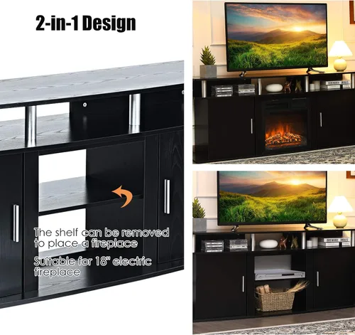Miniatura 6 de Tangkula Moderno soporte de TV para televisores de hasta 70 pulgadas, mesa consola de sala de estar con 2 gabinetes y estantes abiertos, centro