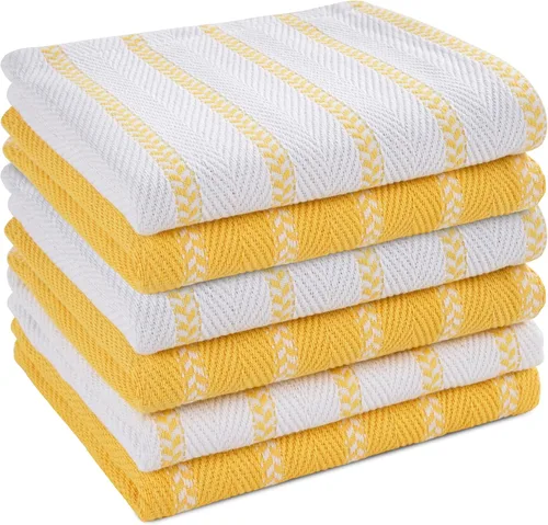 Miniatura 79 de LANE LINEN Juego de 6 paños de cocina de algodón para secar platos, 18 x 28 pulgadas, absorbentes, de secado rápido, color beige 07: Amarillo