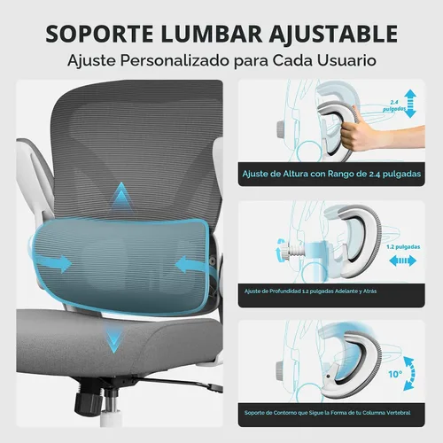 Miniatura 4 de Silla de oficina de malla, silla de escritorio ergonómica de 330 libras con soporte lumbar ajustable, sillas de computadora ejecutivas para oficina